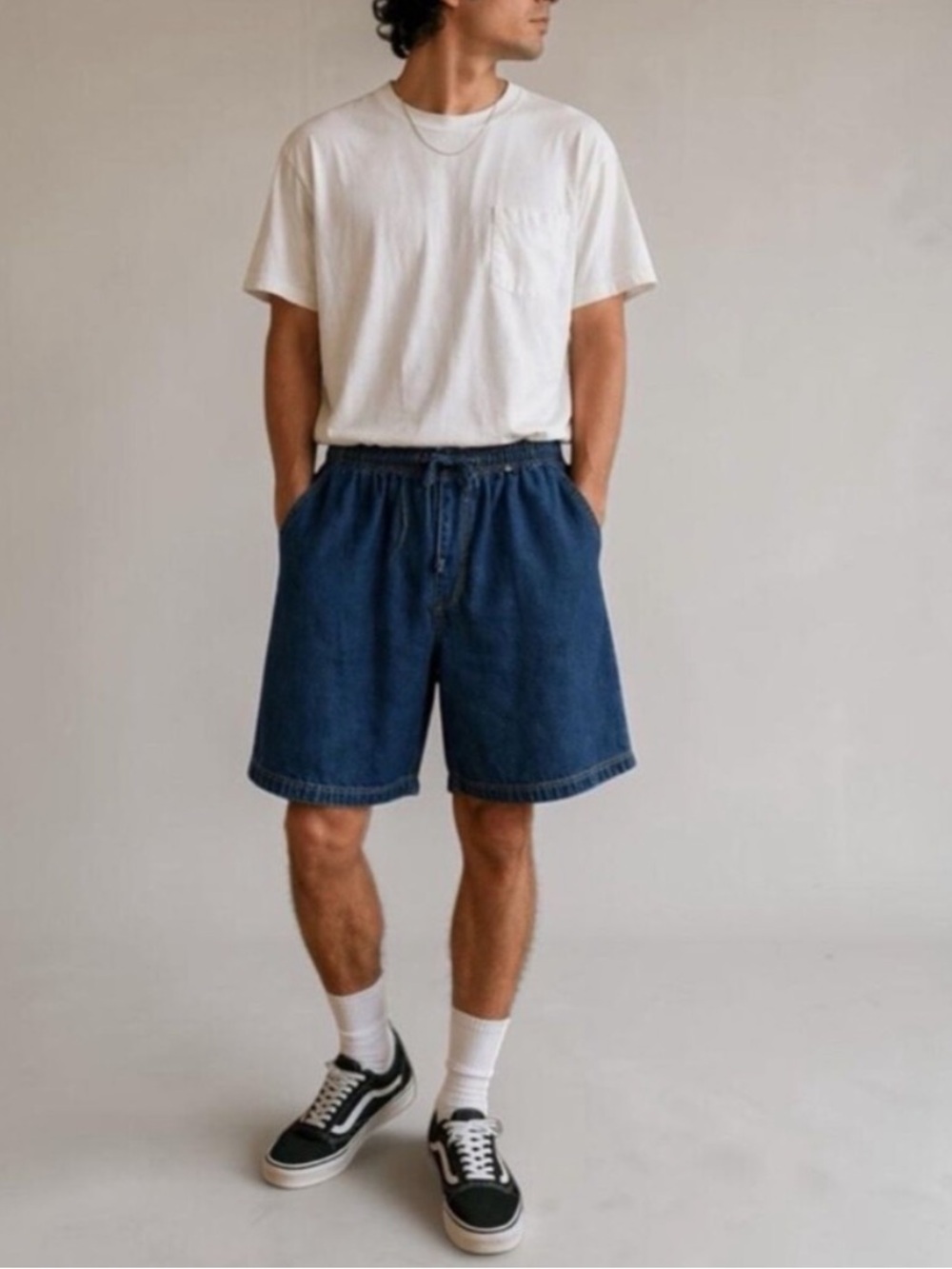 Vintage 90s Bugle Boy Basics Jean Shorts Size 34/36 Elastic Waist Jorts Skater